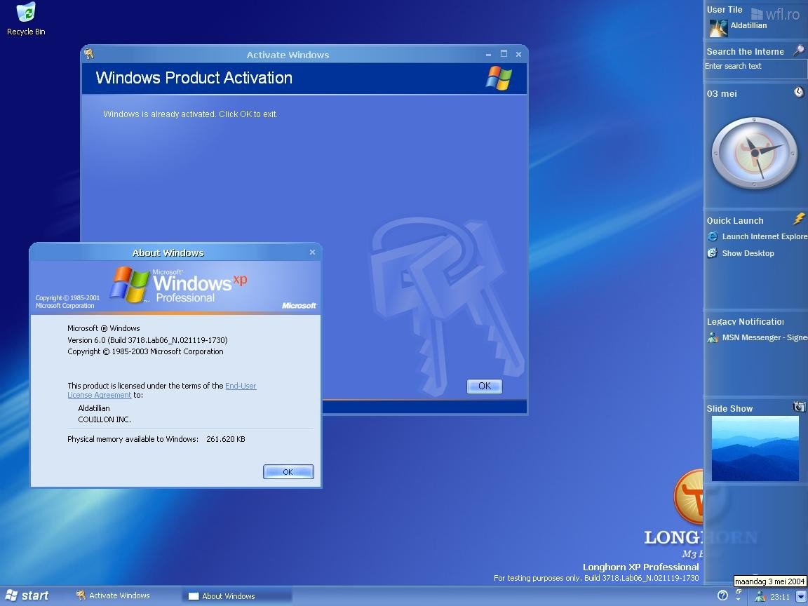 Windows Longhorn XP Professional Build 3718
