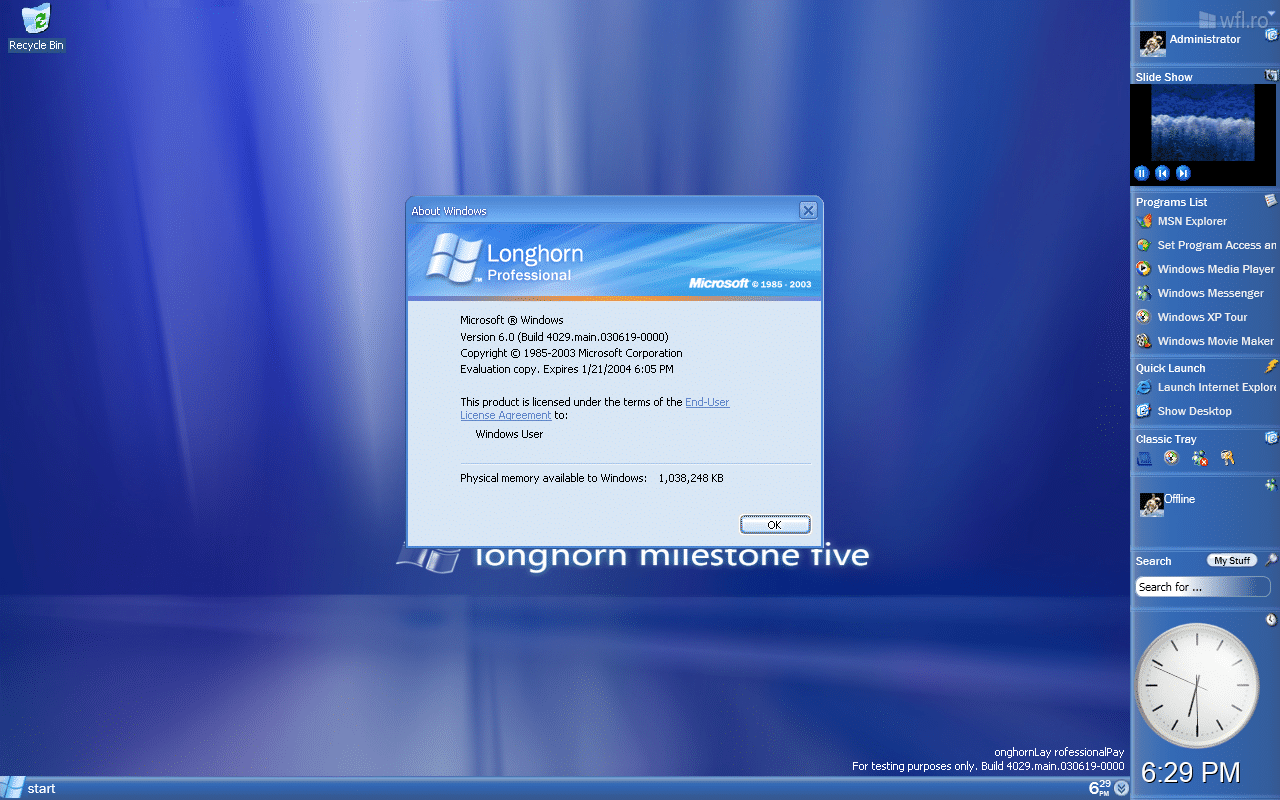Windows Longhorn XP Professional Build 4029