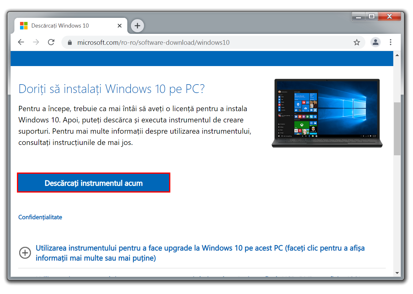 Cum facem upgrade gratuit de la Windows 7 la Windows 10 - Descărcarea Asistentului de Instalare