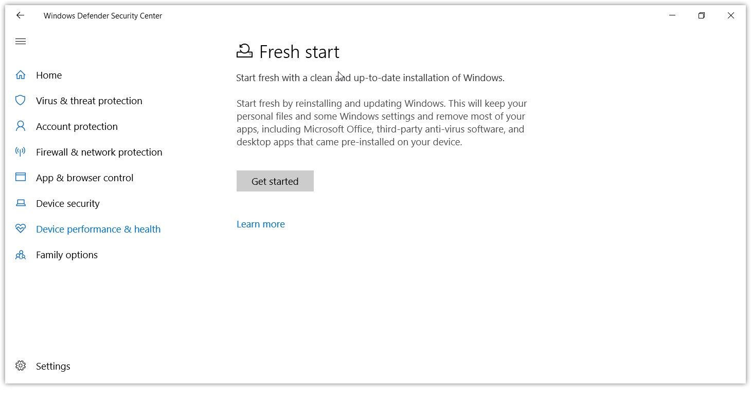 Cum se resetează Windows 10 - Metoda alternativă: Fresh start