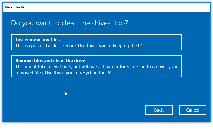Cum se resetează Windows 10 - Ștergea fișierelor personale